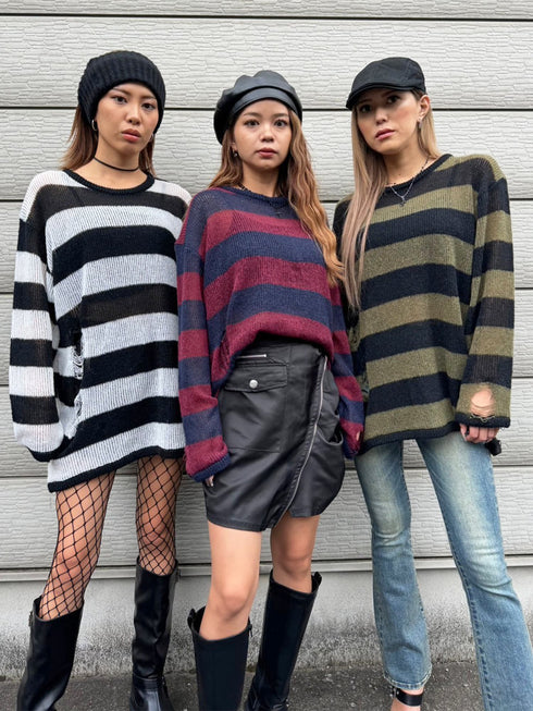 ダメージボ-ダーニットトップス